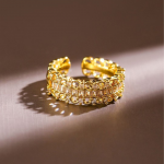 18K Gold Plated Baguette & Cubic Zirconia Studded Adjustable Openable Ring